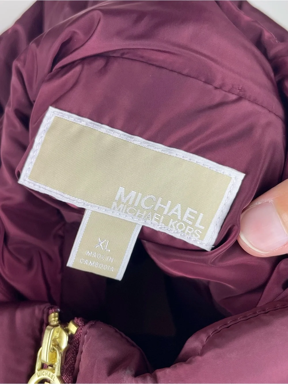 Michael Kors Solid Burgundy Red Gold Full Zip Puffer Vest Women XL Extra Large